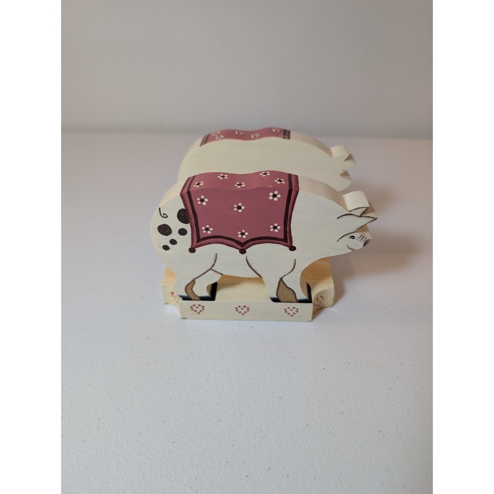 Hand Painted Wooden Pig Napkin Letter Holder Country Farmhouse Folk Art Decor